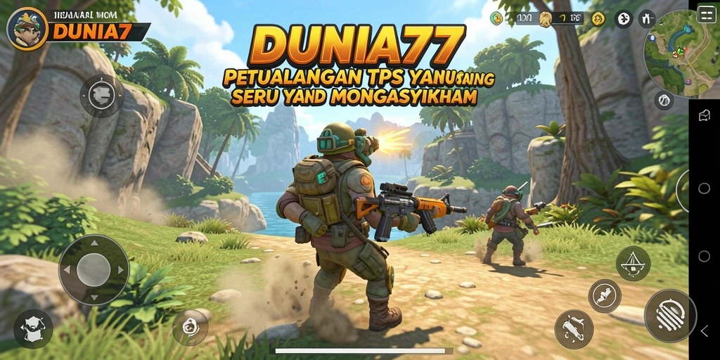 Gameplay DUNIA77 menampilkan aksi pertempuran seru dan mendebarkan.