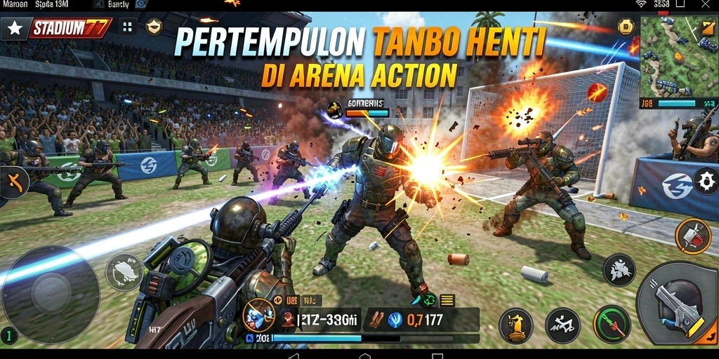 Tampilan permainan STADIUM77 dengan aksi pertempuran yang mendebarkan.