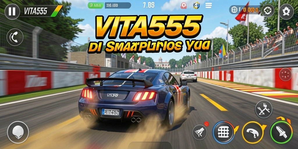 Screenshot utama VITA555 menampilkan aksi balap yang mendebarkan.